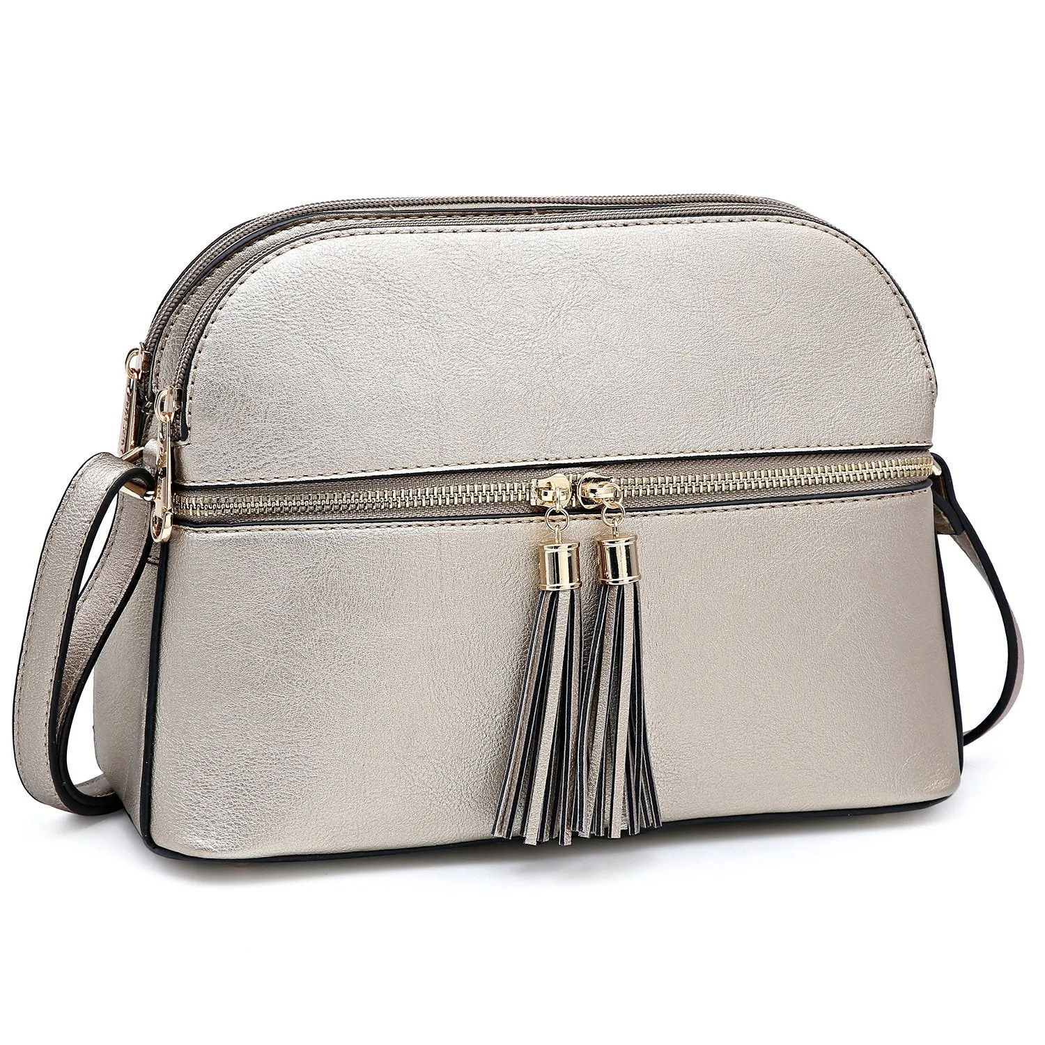 Tassel Front Zipper Crossbody Bag