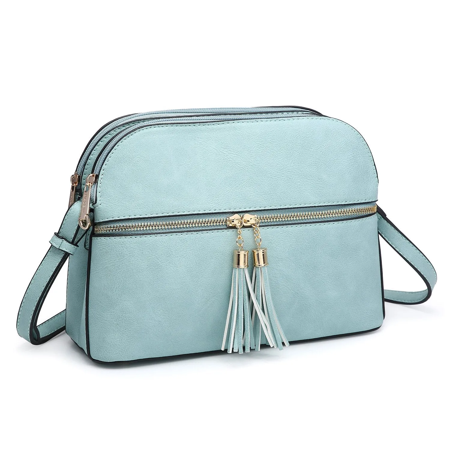 Tassel Front Zipper Crossbody Bag