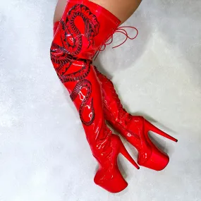 VIPER Boot Red with Black Thicc Thigh High - 8INCH