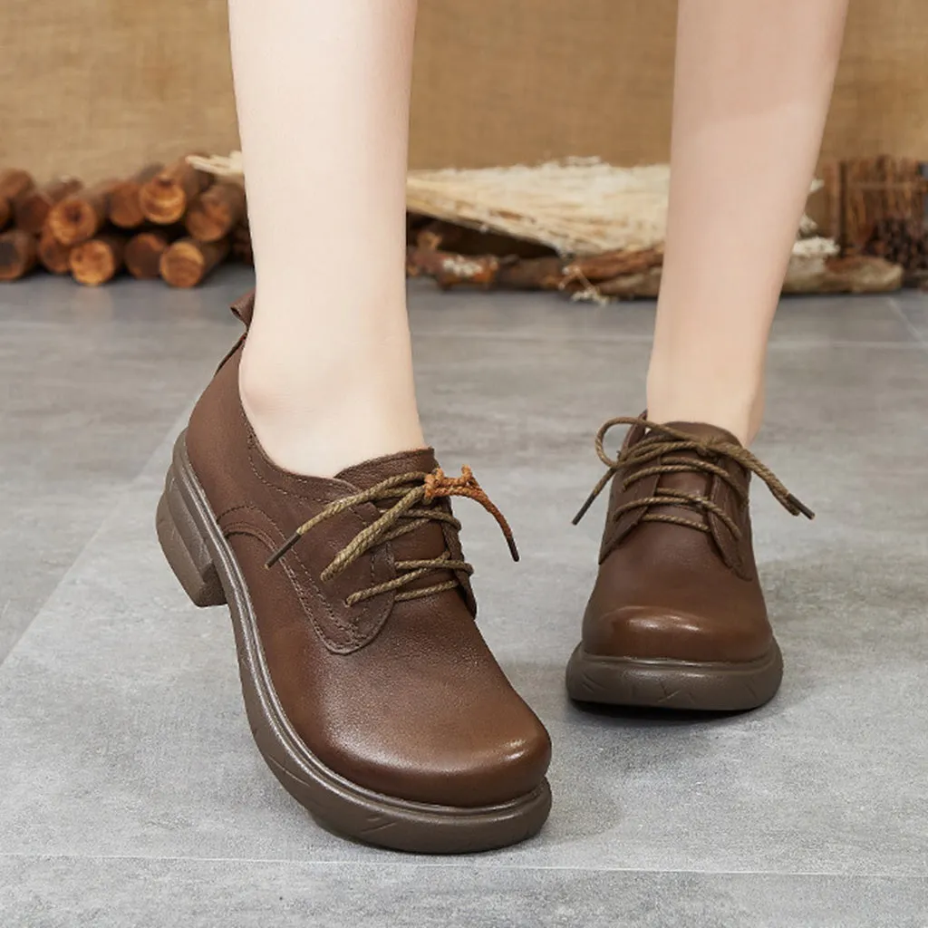 Wide Head Leather Autumn Shoes