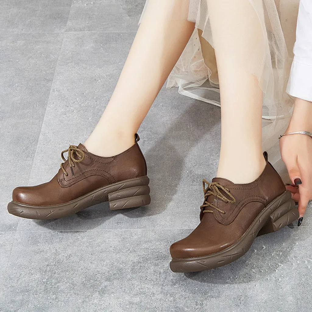 Wide Head Leather Autumn Shoes