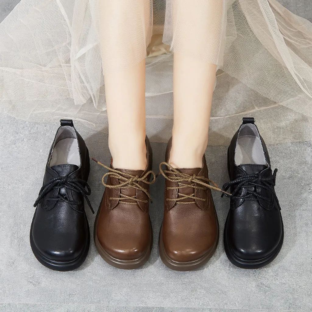 Wide Head Leather Autumn Shoes