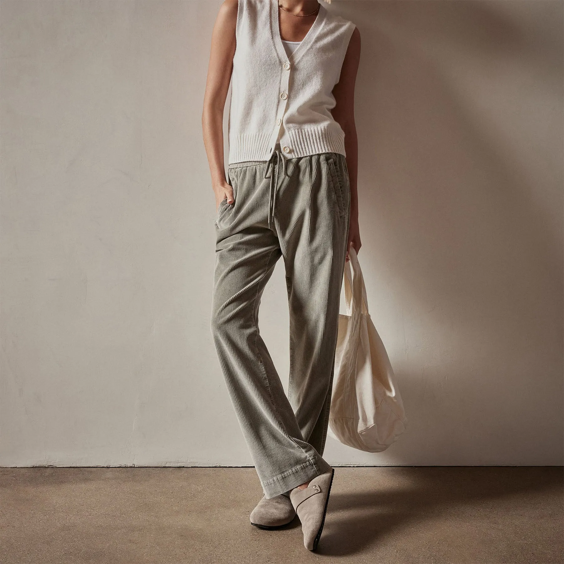 Wide Leg Corduroy Pant - Concrete Pigment