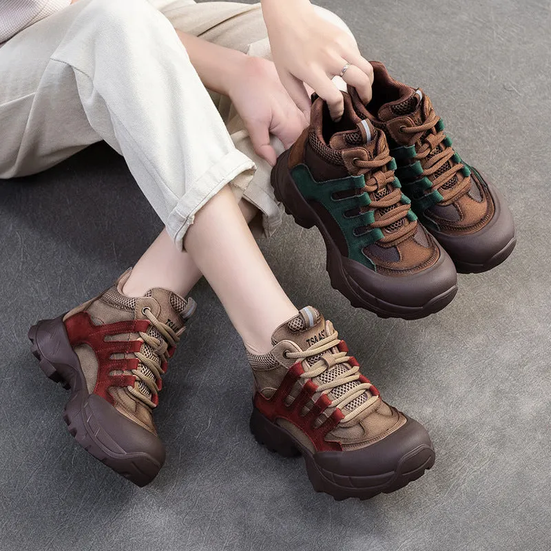 Women Fashion Color Matching Leather High Top Casual Shoes