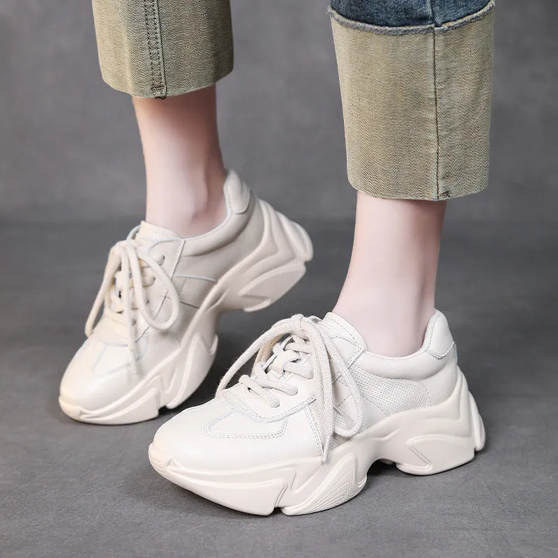 Women Minimalism Leather Casual Platform Dad Shoes